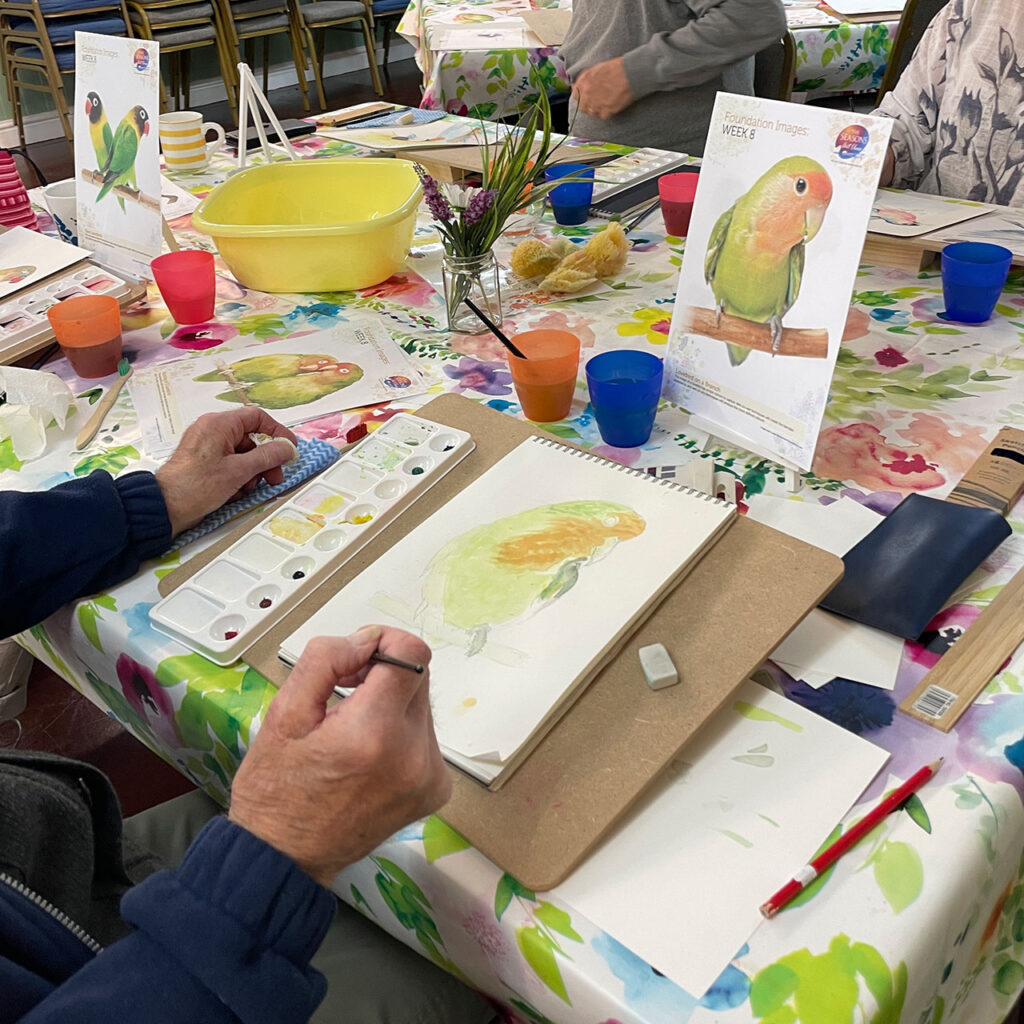 watercolour filling in bird painting